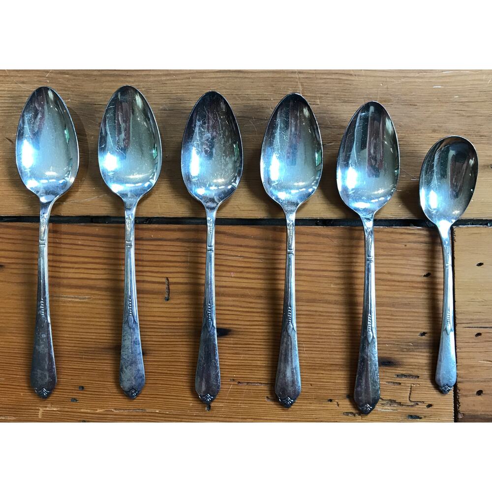 Set Lot 6 Vintage Antique Rogers Bros Reinforced Plate Silverplate IS Spoons
